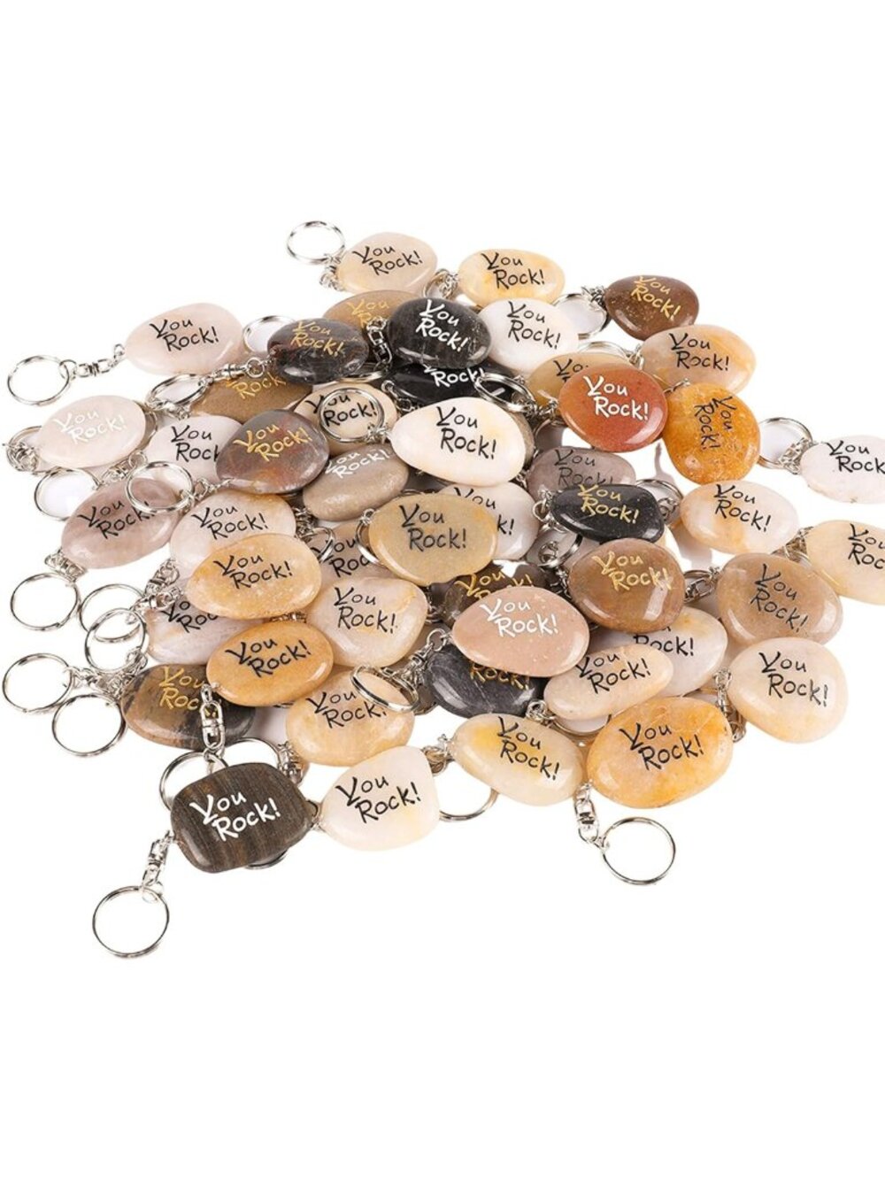 Inspirational Stone Keychains - 100PCS Engraved River Rock Key Rings for Team